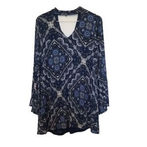 VERY J Bohemian Choker Collar Paisley Print Tunic